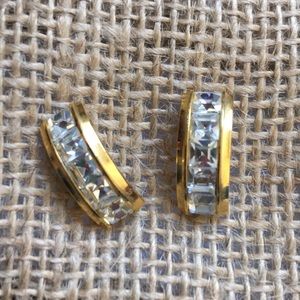 Gold and rhinestone pierced earrings